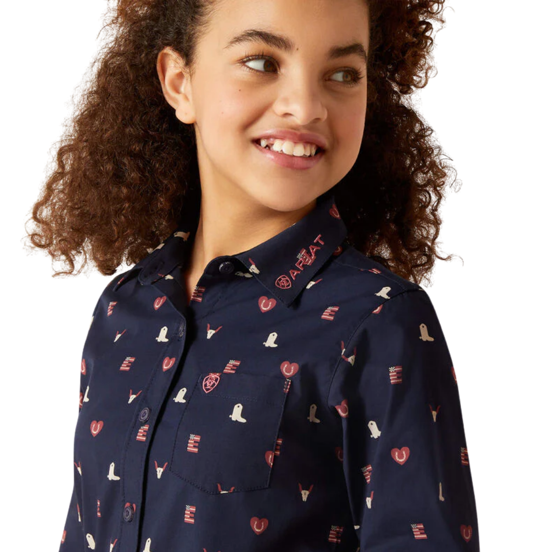 Ariat Youth Girl's Team Kirby Blue Shirt - Big