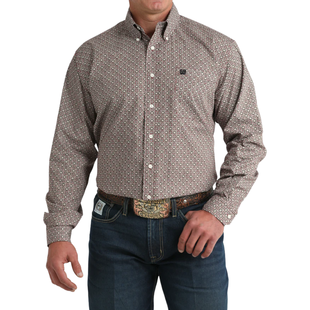 Cinch Men's Print Weave Burgundy Shirt