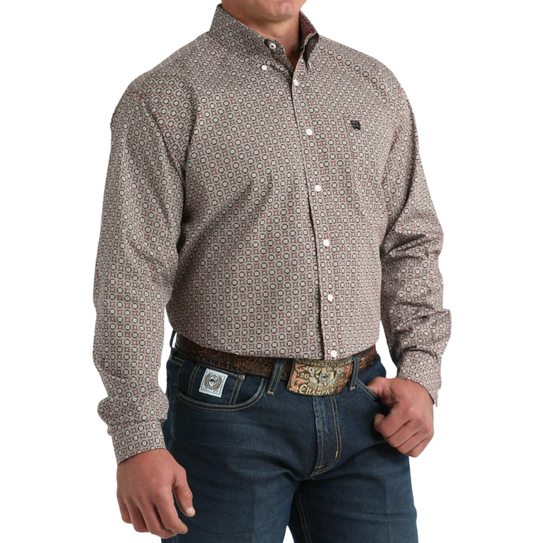Cinch Men's Print Weave Burgundy Shirt