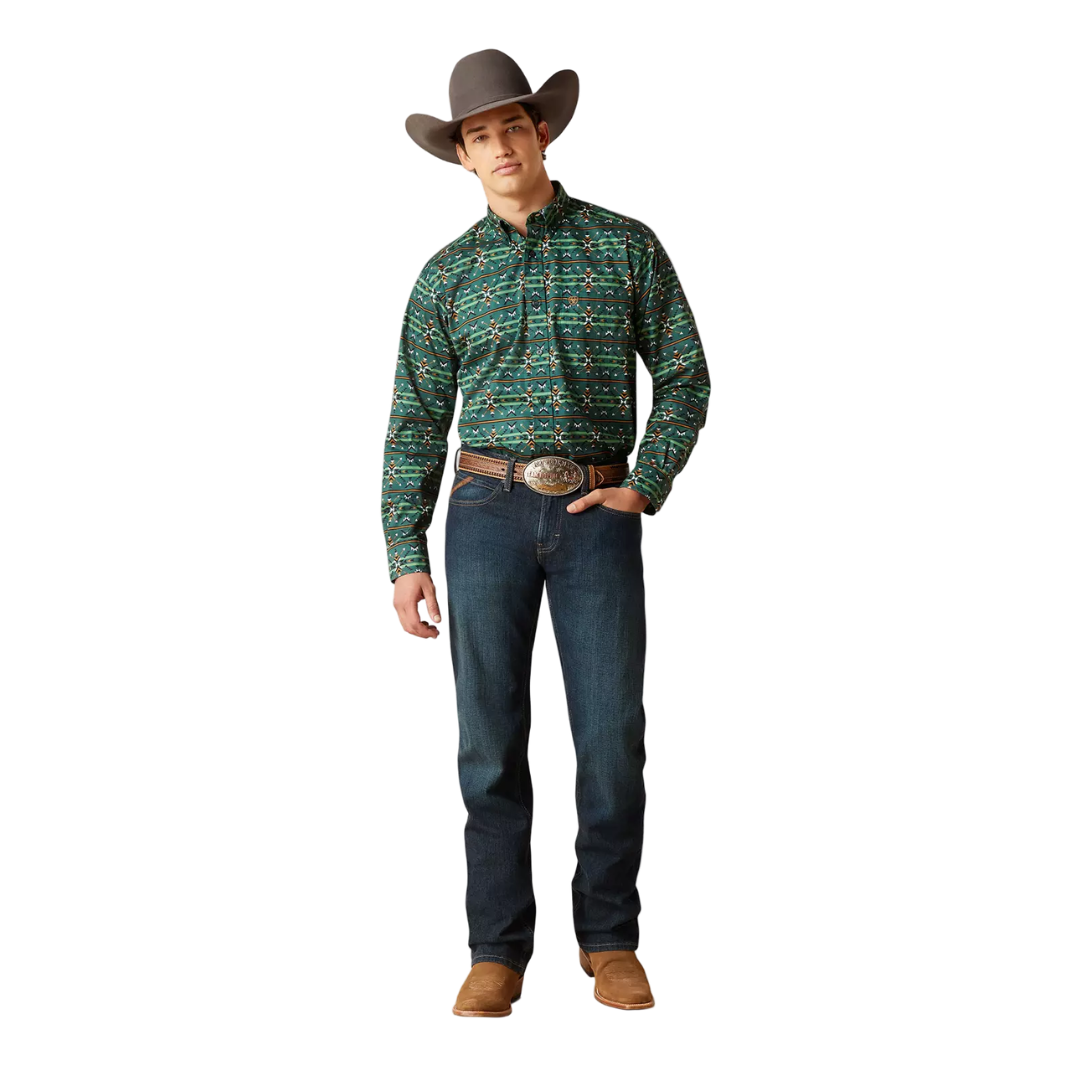 Ariat Men's Classic Fit Long Sleeve Green Shirt