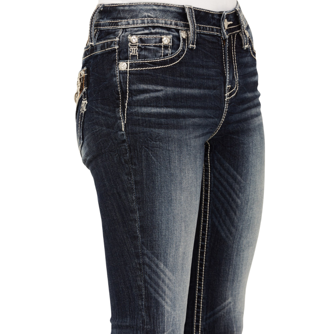 Miss Me Women's Quilted Cow Bootcut Blue Jeans