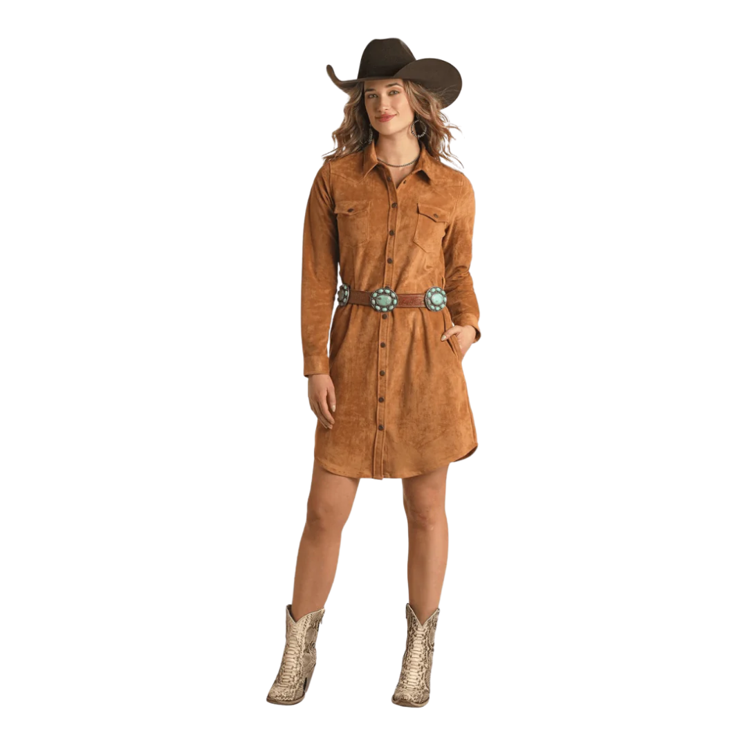 Panhandle Slim Women's Microsuede Self Tie Light Brown Dress