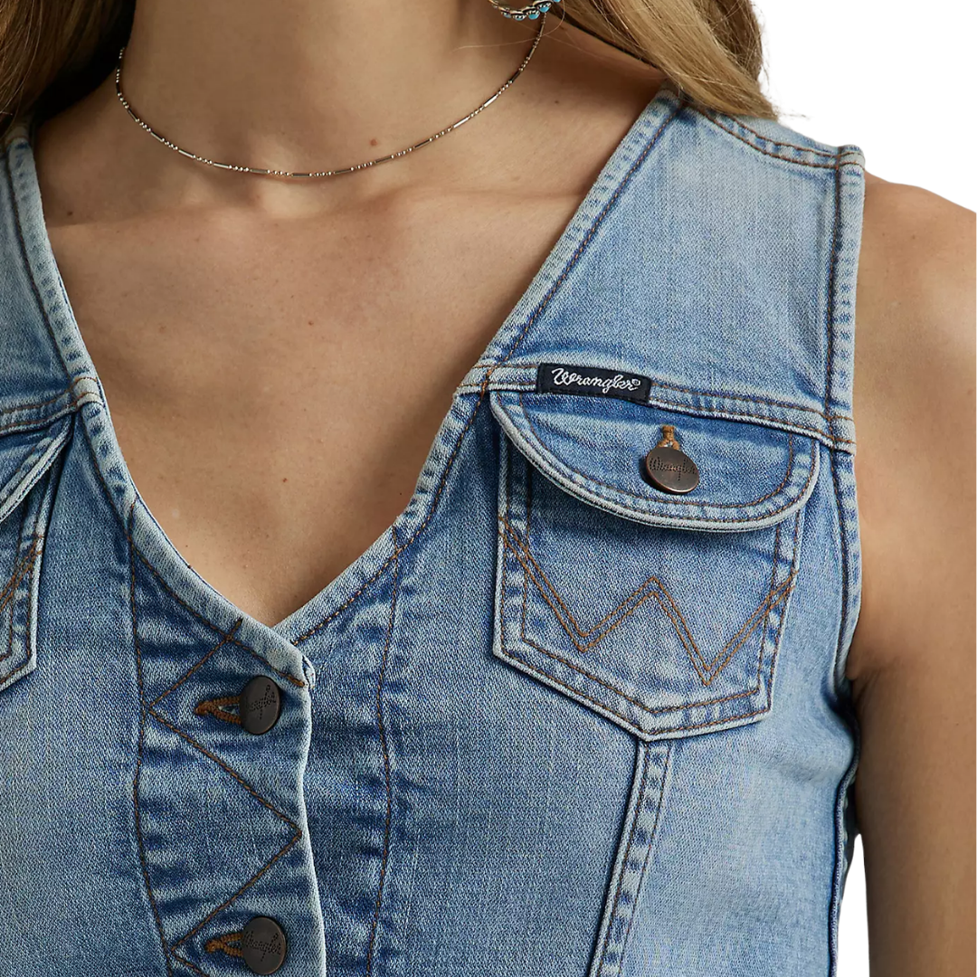 Wrangler Women's V-Neck Top Denim Blue Vest