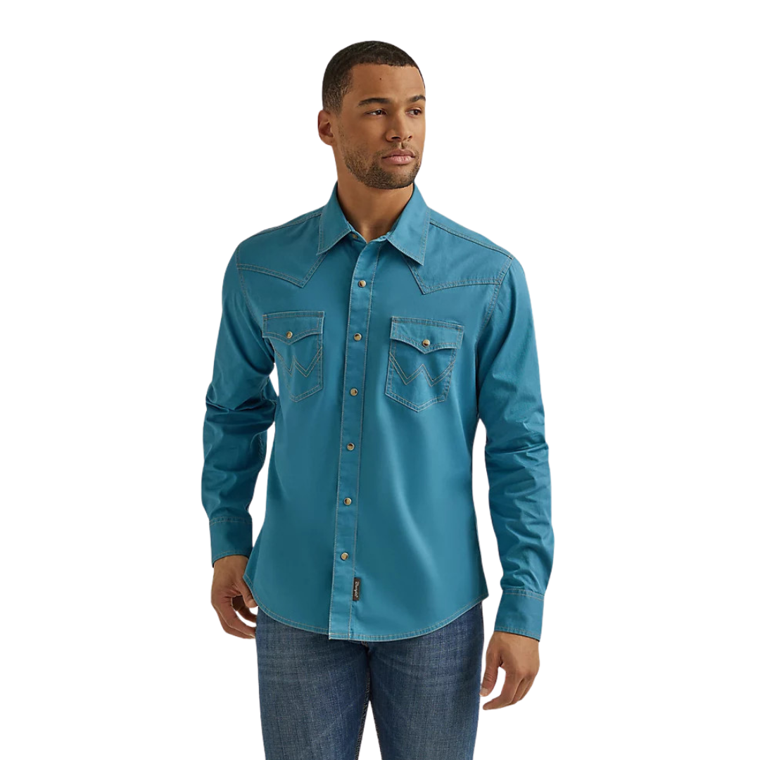 Wrangler Retro Men's Solid Western Turquoise Shirt
