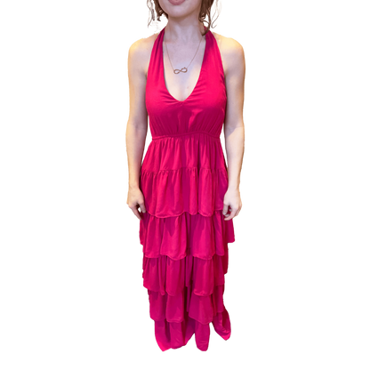 Andree Women's Hot Pink Long Ruffle Dress