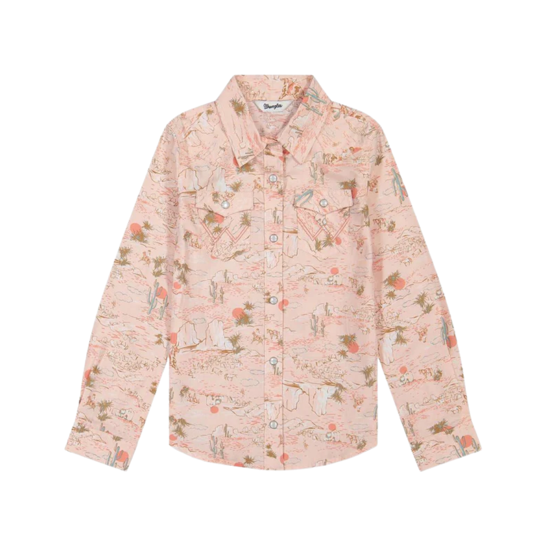 Wrangler Youth Girl's Pink Print Western Shirt