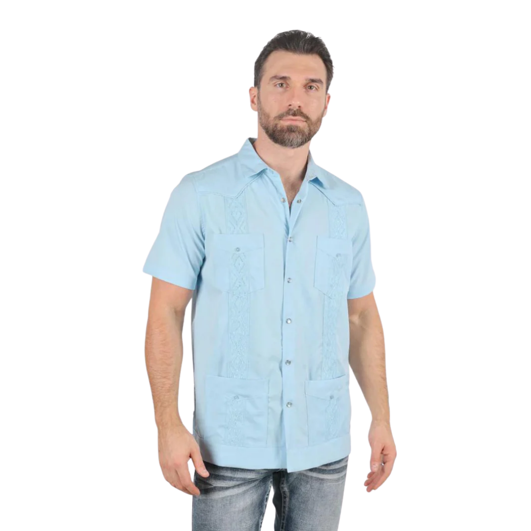 Platini Men's Modern Guayabera Light Blue Shirt