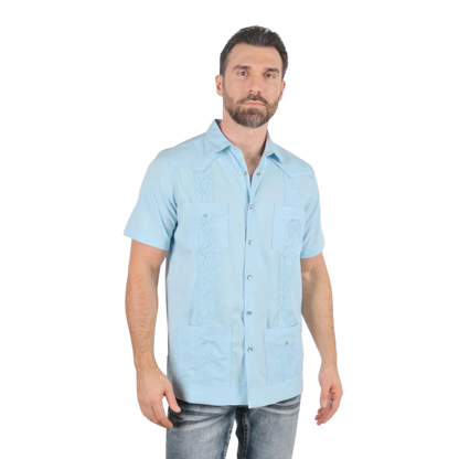Platini Men's Modern Guayabera Light Blue Shirt