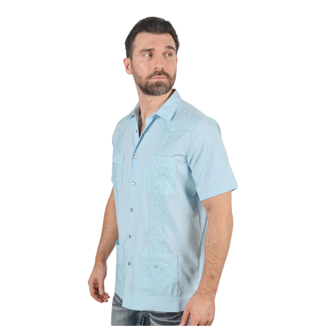 Platini Men's Modern Guayabera Light Blue Shirt