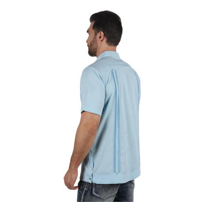 Platini Men's Modern Guayabera Light Blue Shirt