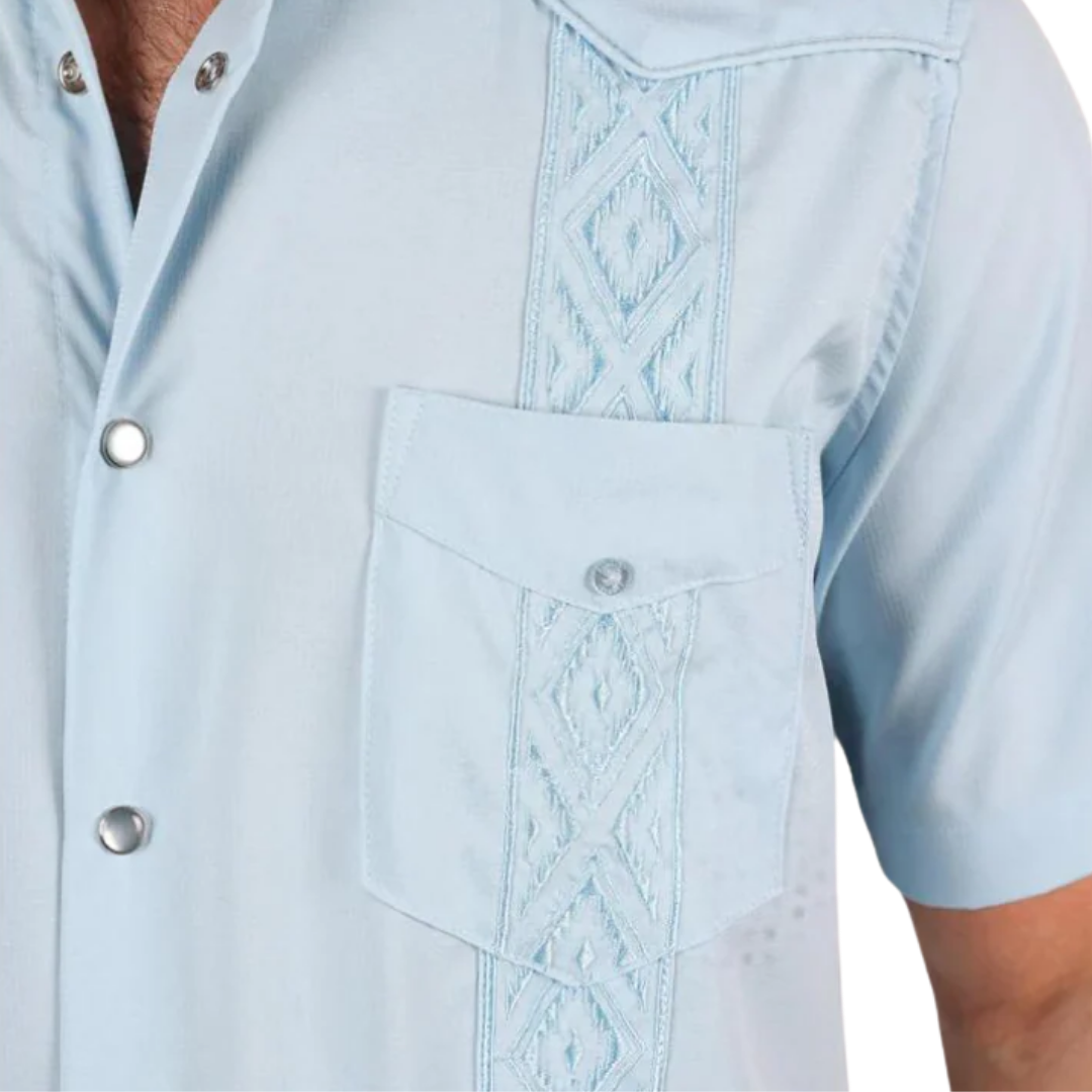 Platini Men's Modern Guayabera Light Blue Shirt