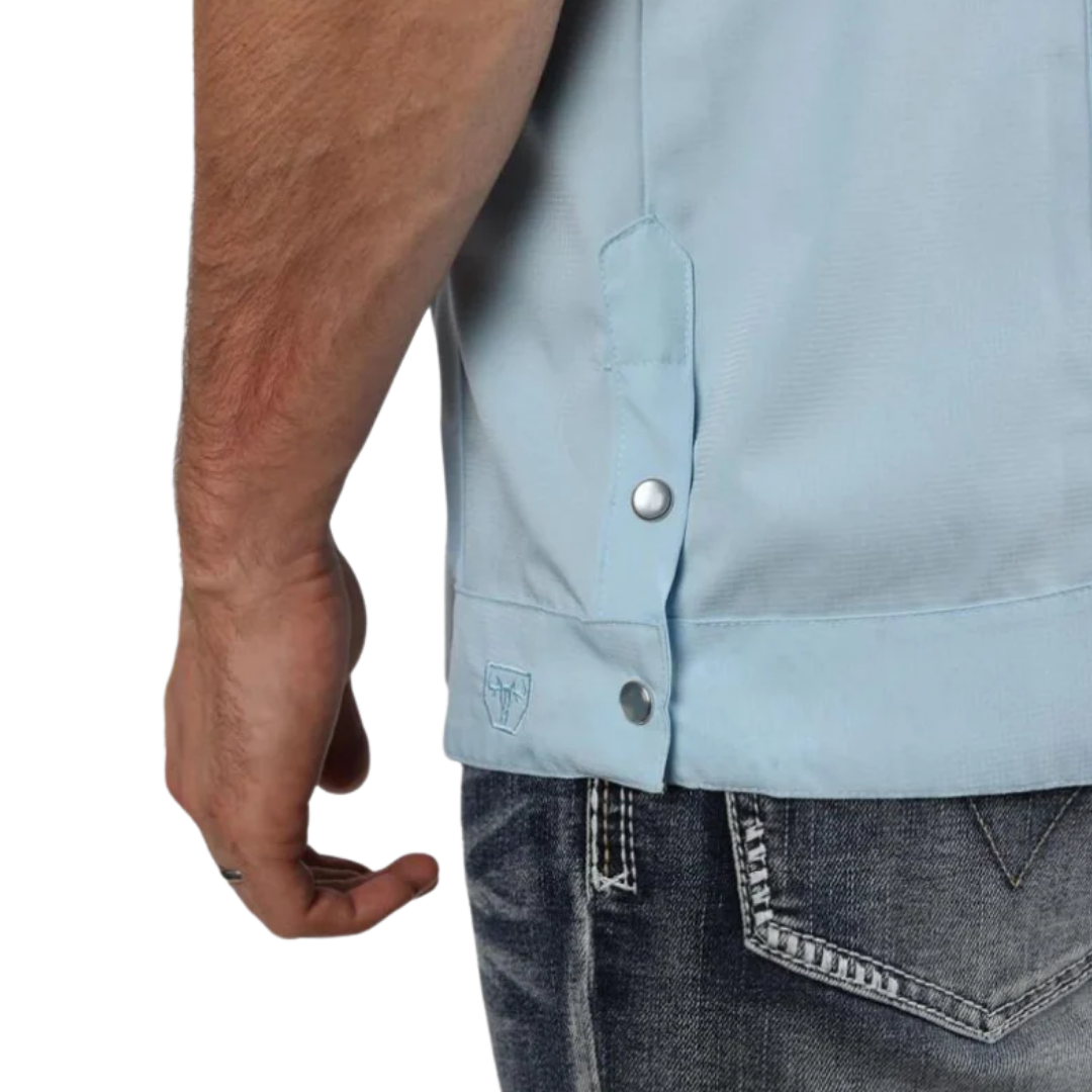Platini Men's Modern Guayabera Light Blue Shirt