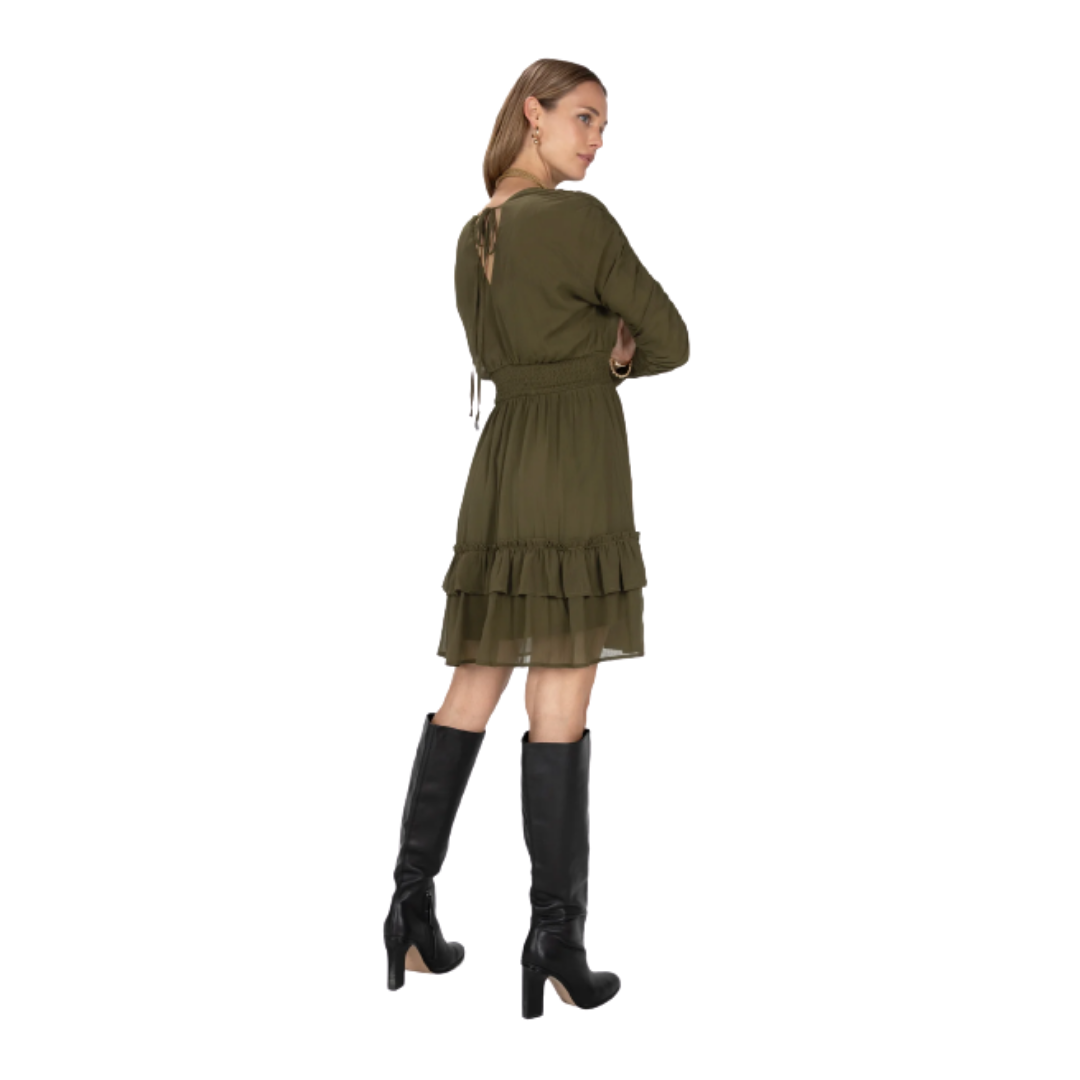 Miss Me Women's Moss Green Ruched Mini Green Dress