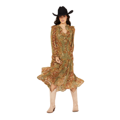Miss Me Women's Floral Tier Green Dress