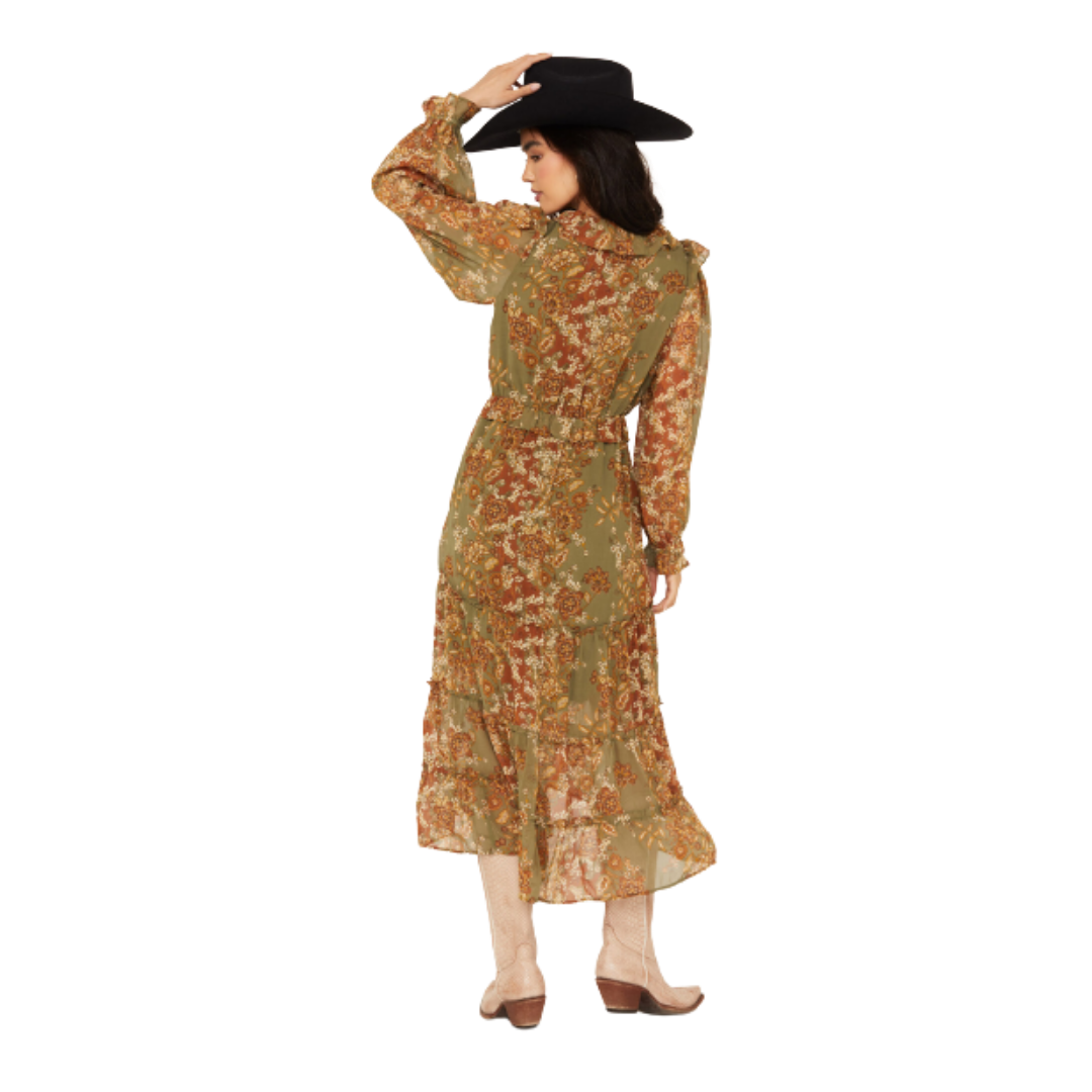 Miss Me Women's Floral Tier Green Dress