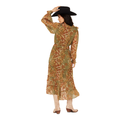 Miss Me Women's Floral Tier Green Dress