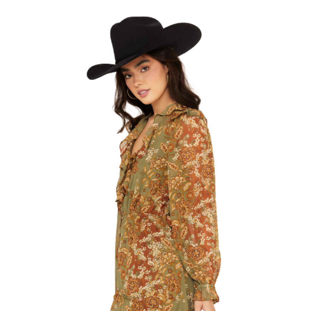 Miss Me Women's Floral Tier Green Dress