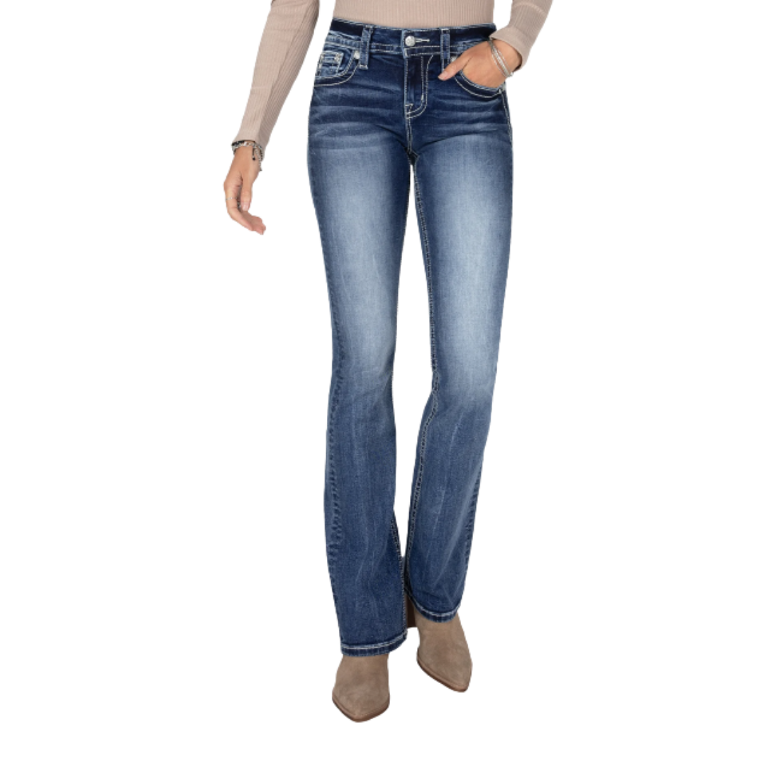Miss Me Women's Feather Wings Bootcut Blue Jeans