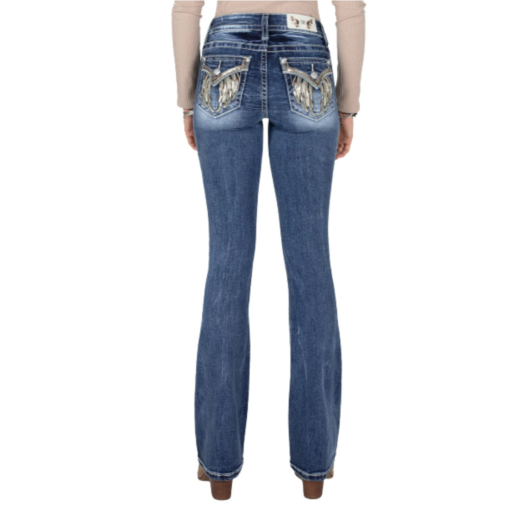 Miss Me Women's Feather Wings Bootcut Blue Jeans