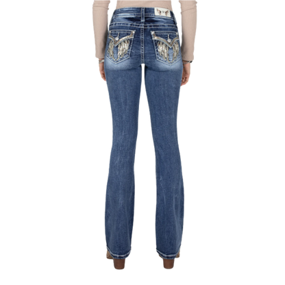 Miss Me Women's Feather Wings Bootcut Blue Jeans