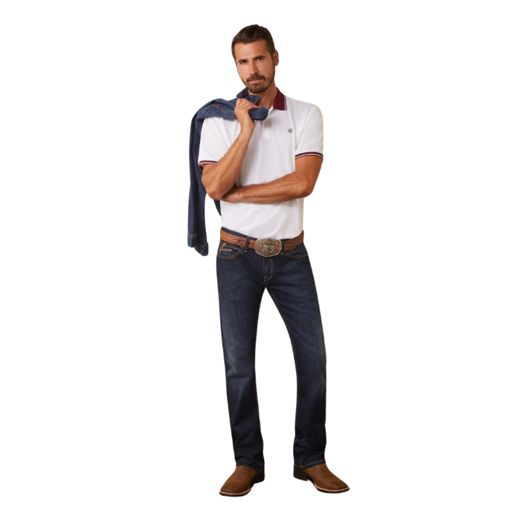 Ariat Men's Clothing Logo Fitted Polo White Shirt