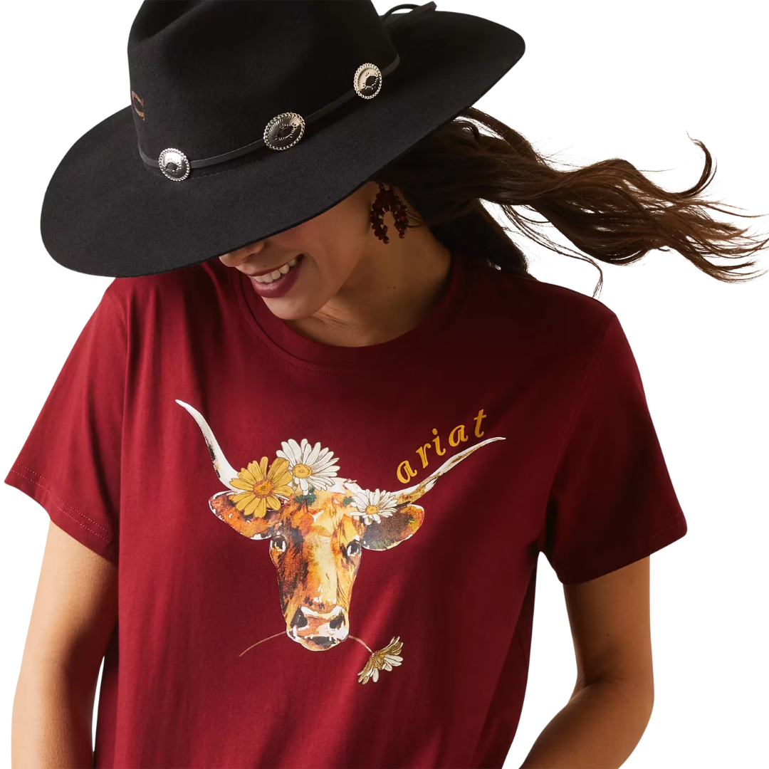 Ariat Women's Pomegranate Real Daisy Steer Red Shirt