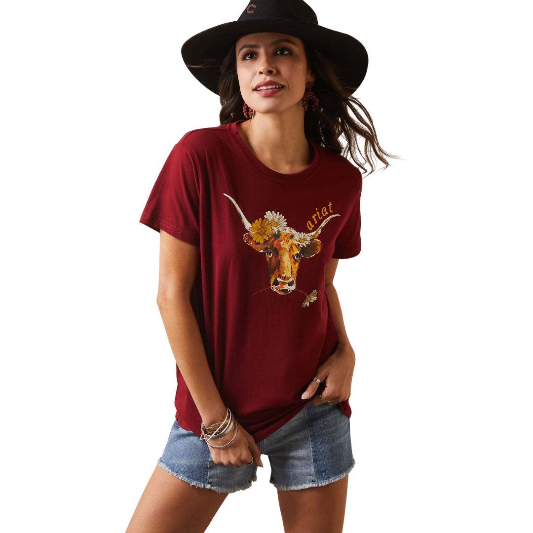 Ariat Women's Pomegranate Real Daisy Steer Red Shirt