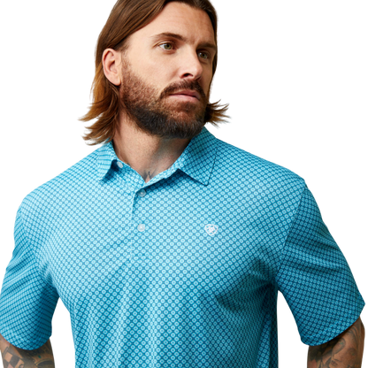 Ariat Men's Peacock Blue All Over Blue Polo