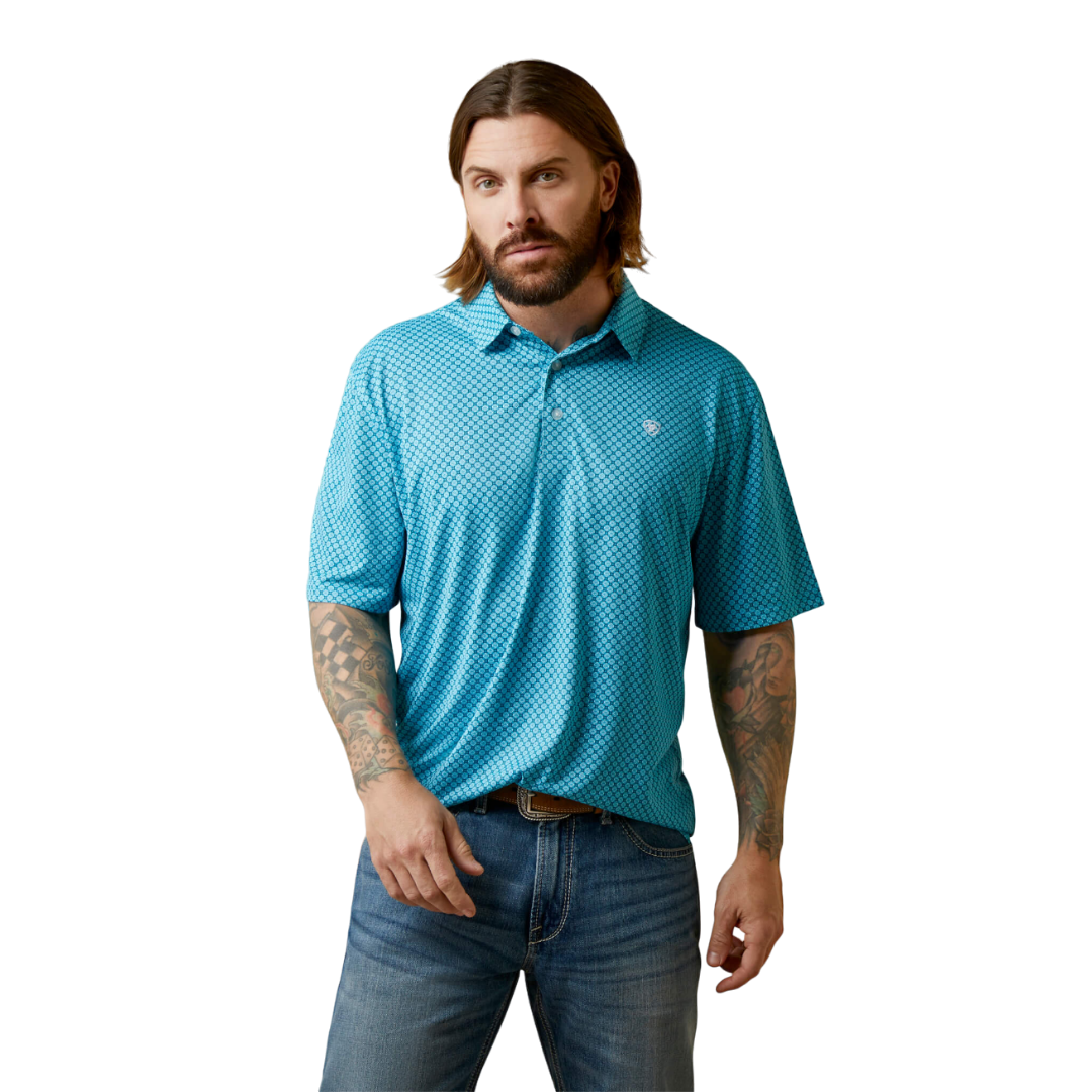 Ariat Men's Peacock Blue All Over Blue Polo