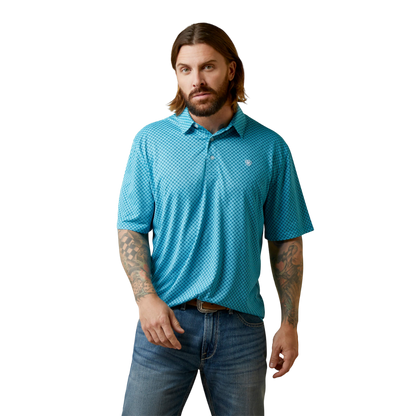 Ariat Men's Peacock Blue All Over Blue Polo
