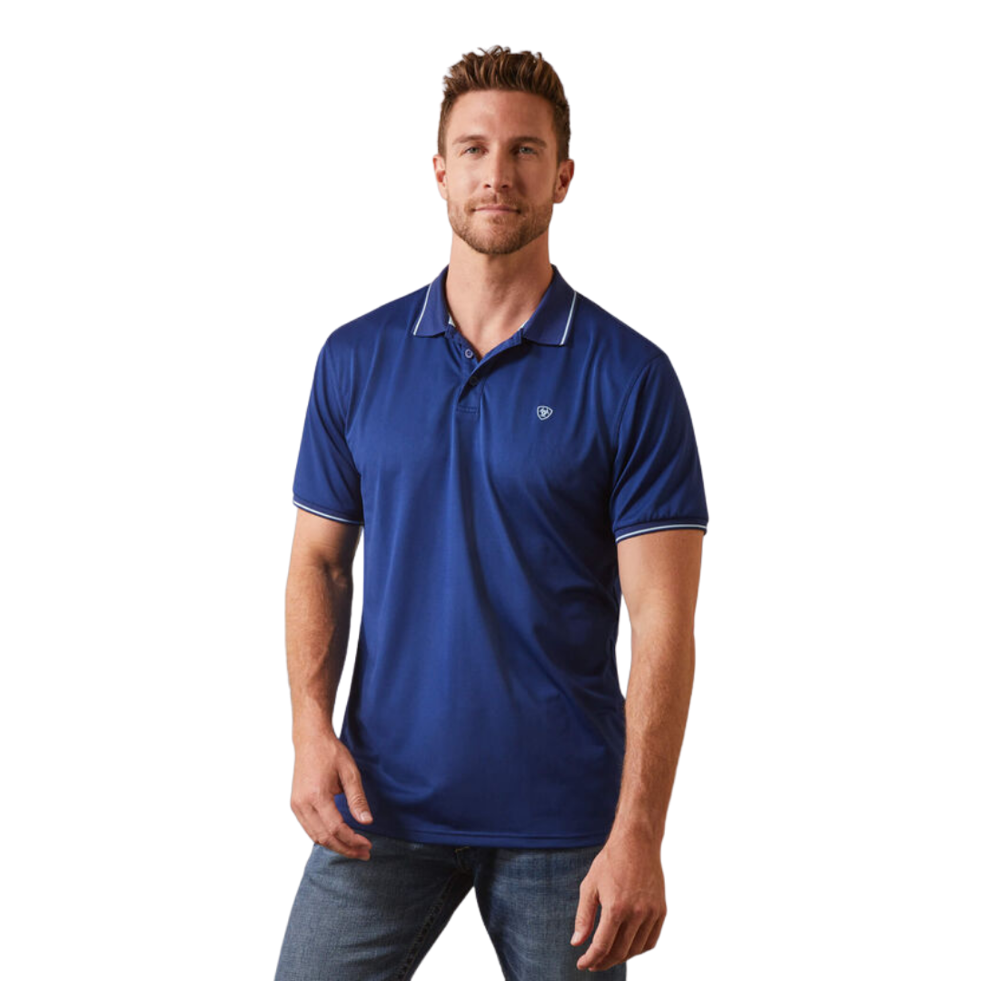Ariat Men's Clothing Logo Fitted Polo Blue Shirt