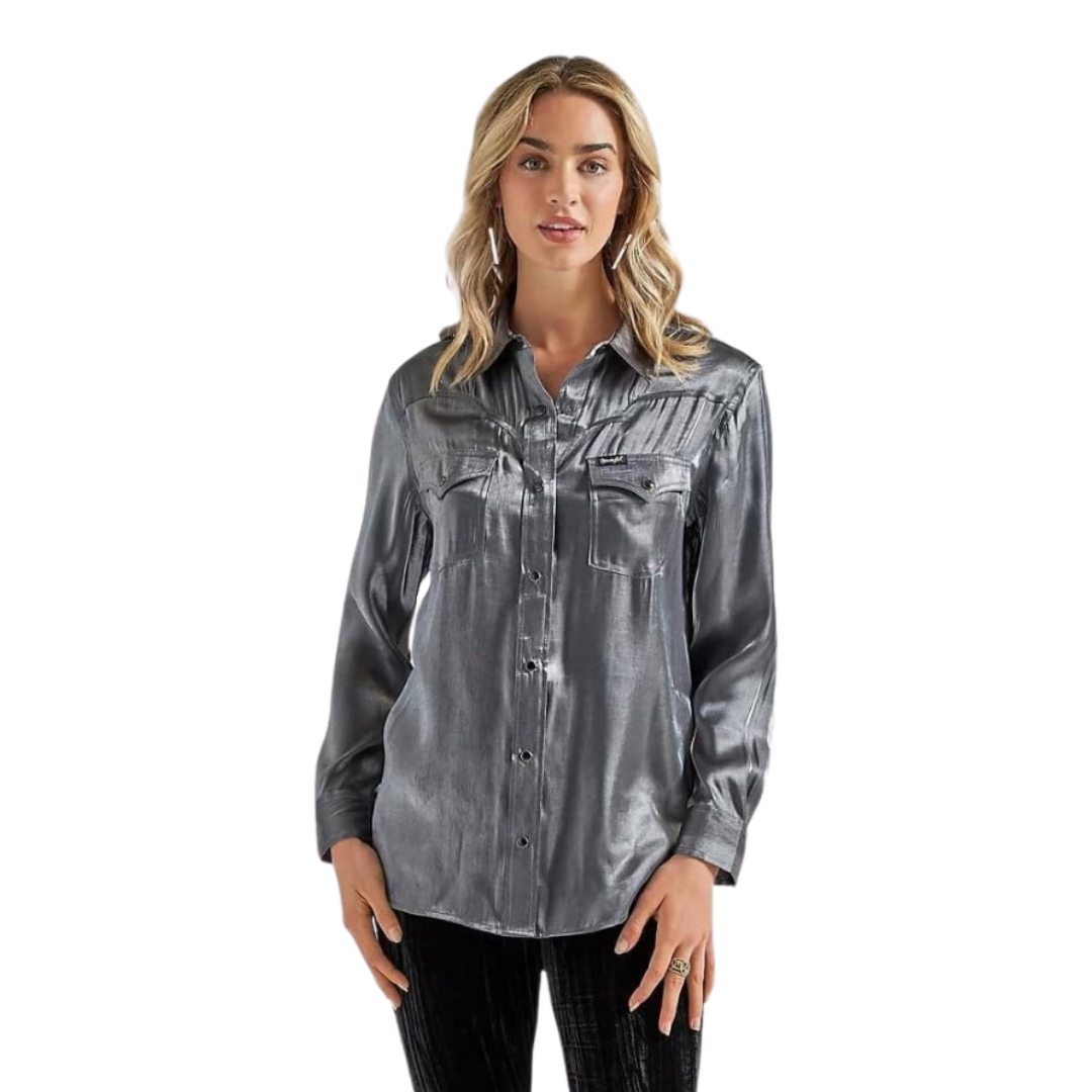 Wrangler Women's Retro Party Western Grey Shirt