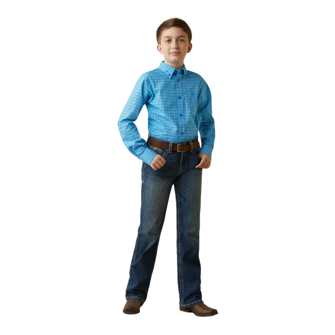 Ariat Boy's Diamond Print Blue Shirt