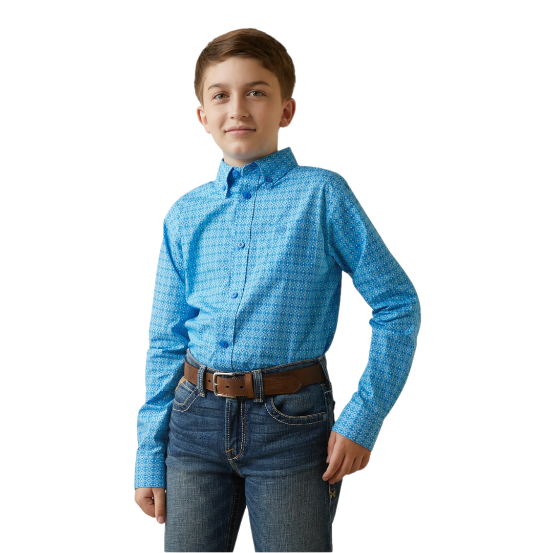 Ariat Boy's Diamond Print Blue Shirt
