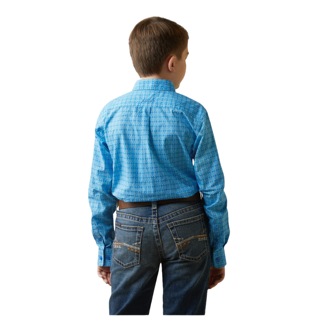 Ariat Boy's Diamond Print Blue Shirt