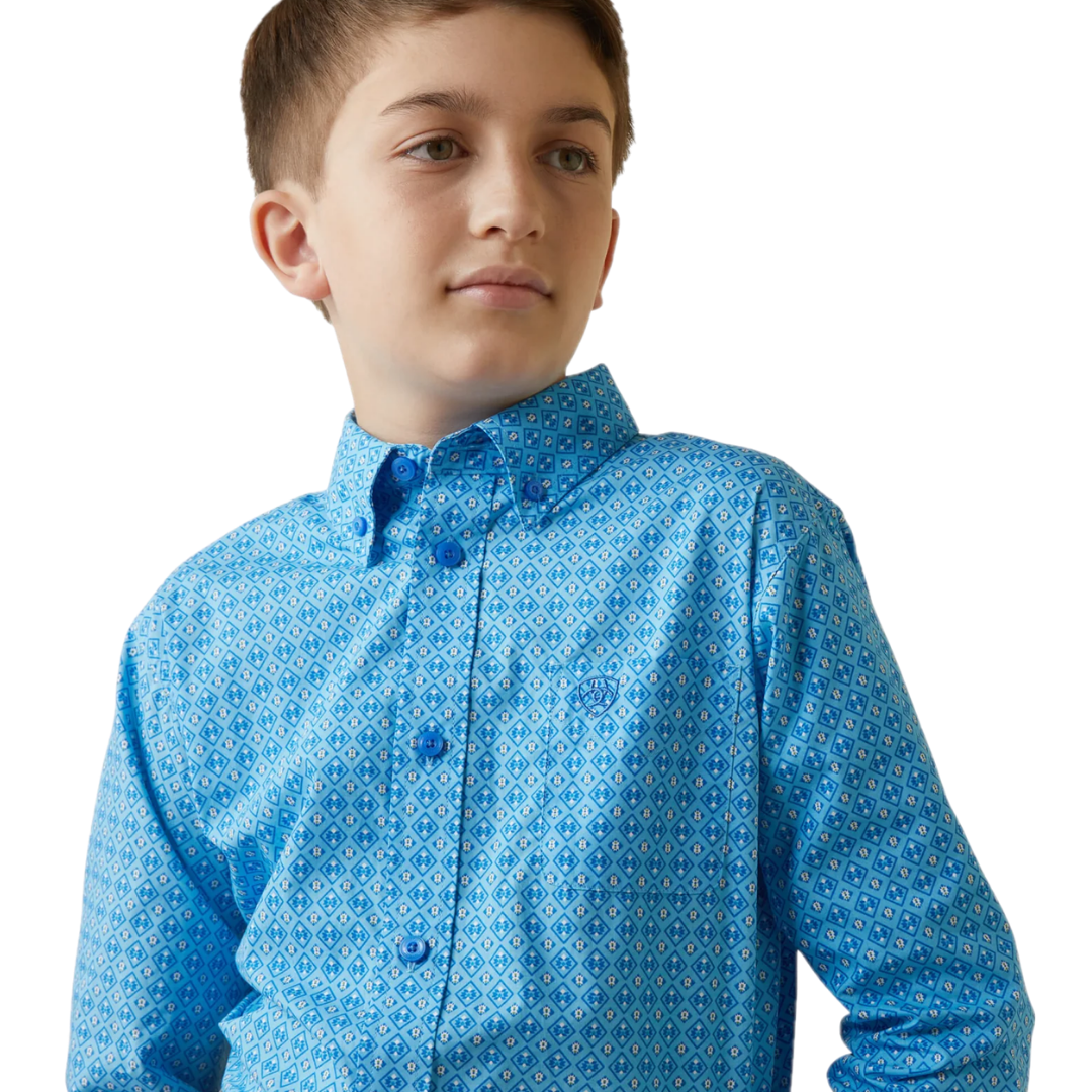 Ariat Boy's Diamond Print Blue Shirt