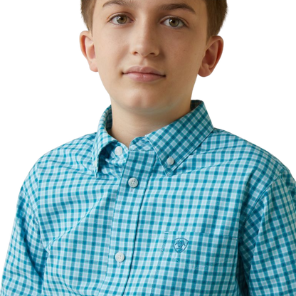 Ariat Youth Boy's Fit Long Sleeve Blue Shirt