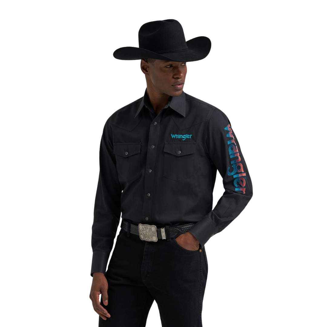 Wrangler Men's Long Sleeve Logo Black Shirt
