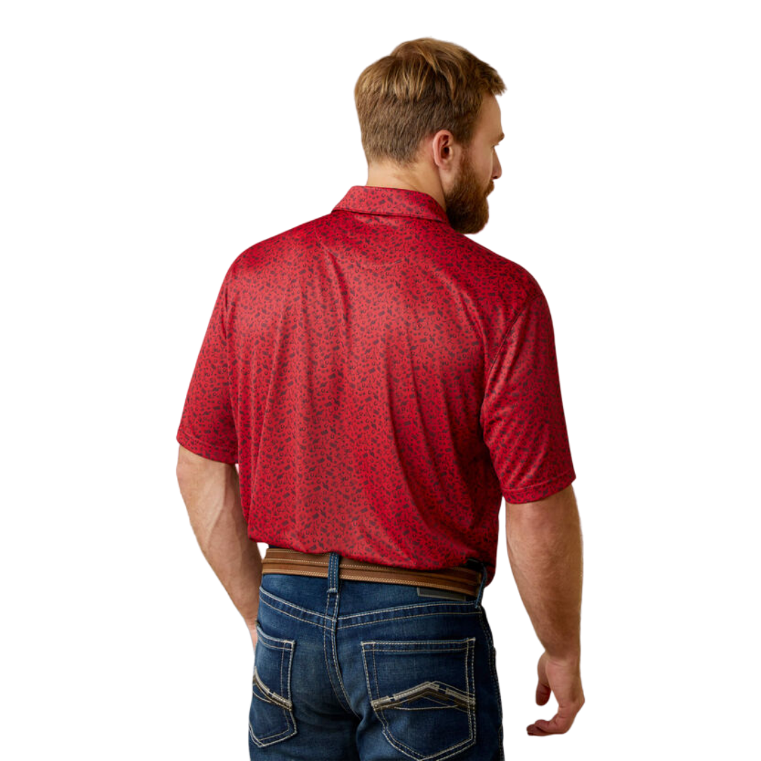 Ariat Men's All Over Print Polo Red Shirt