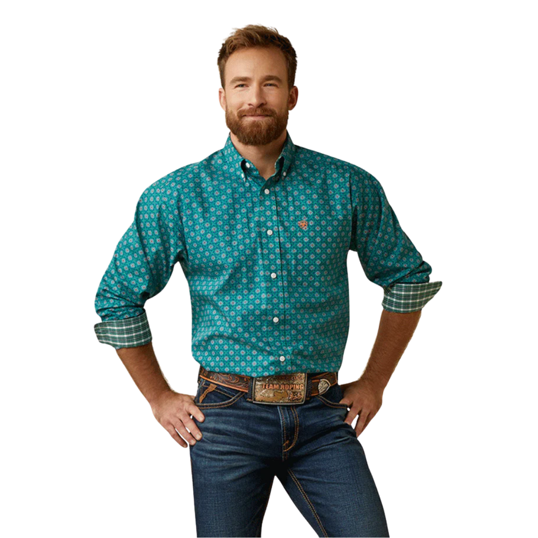 Ariat Men’s Casual Classic Fit Button Turquoise Shirt