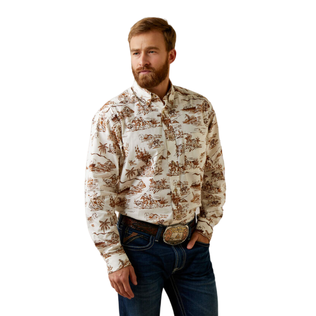 Ariat Men's Wrinkle Resist Paniolo Aloha Light Brown Shirt