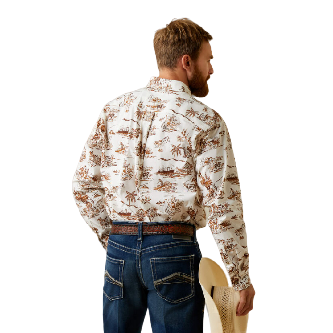 Ariat Men's Wrinkle Resist Paniolo Aloha Light Brown Shirt