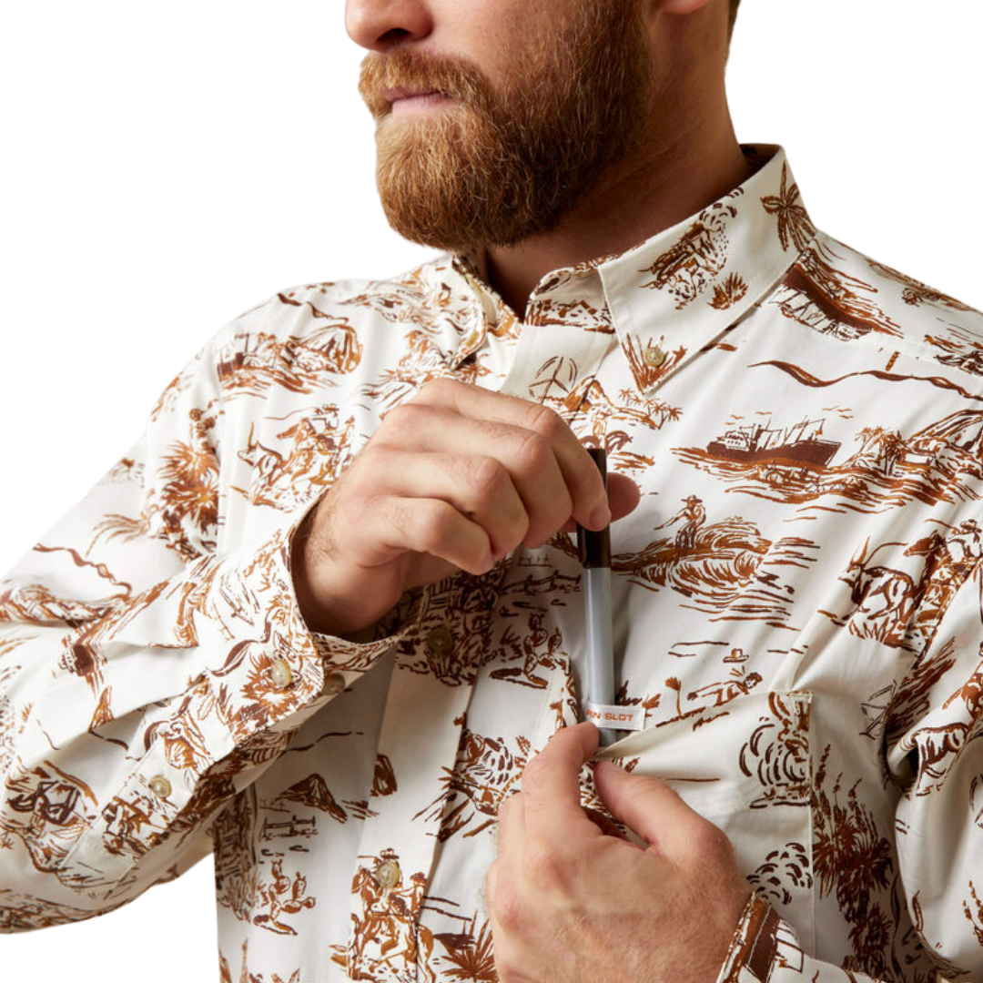 Ariat Men's Wrinkle Resist Paniolo Aloha Light Brown Shirt