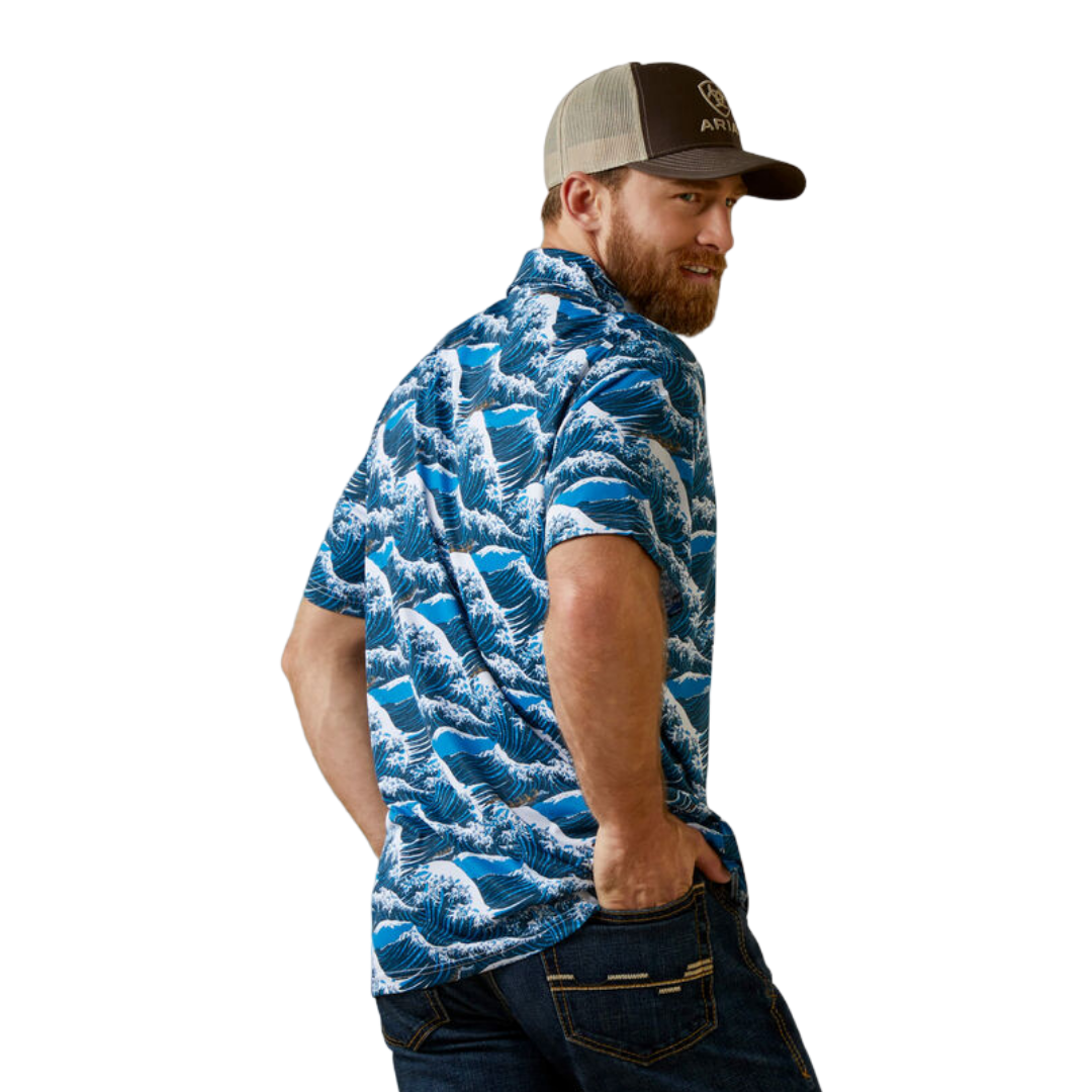 Ariat Men's Printed Western Aloha Blue Polo Shirt