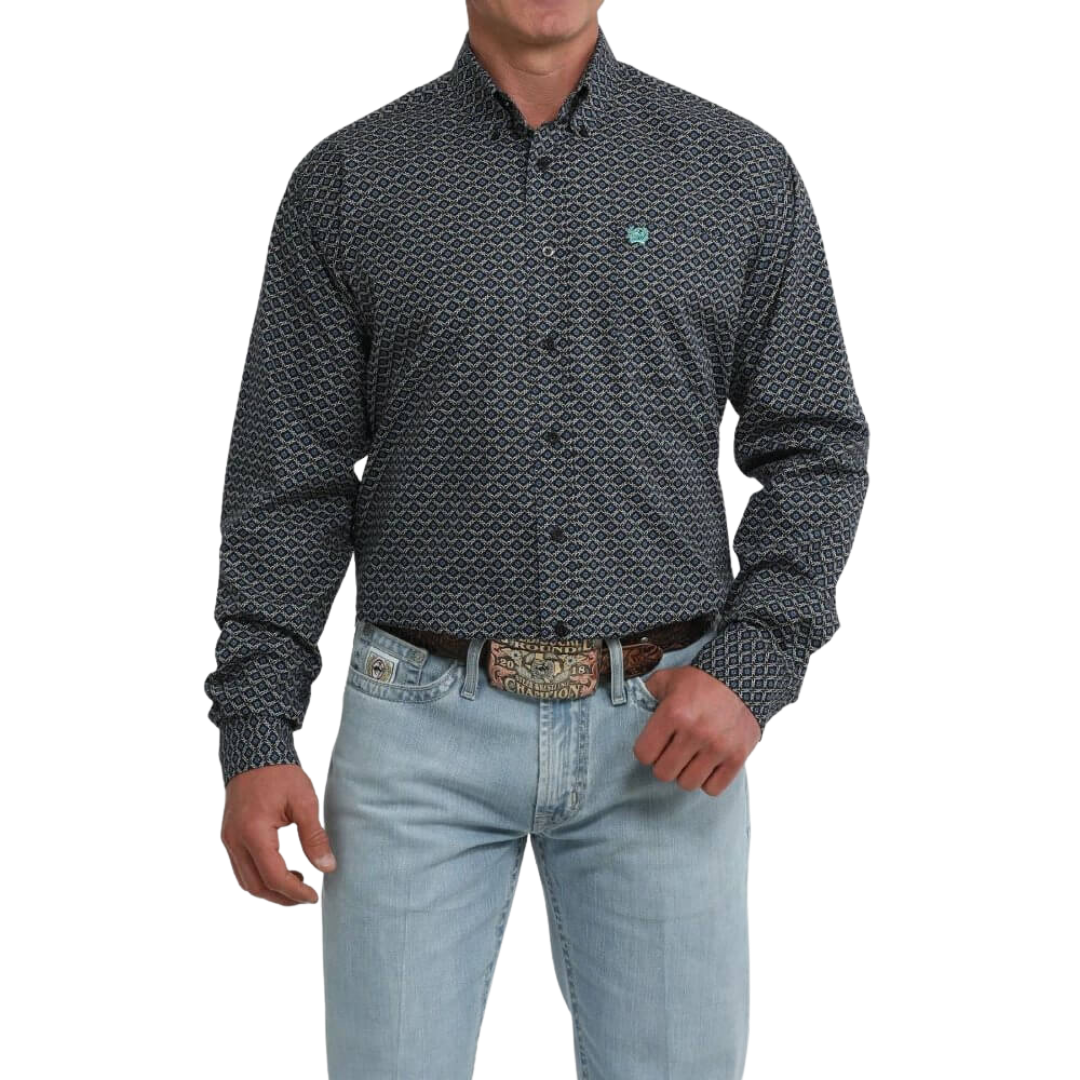 Cinch Men's Long Sleeve Print Black Shirt