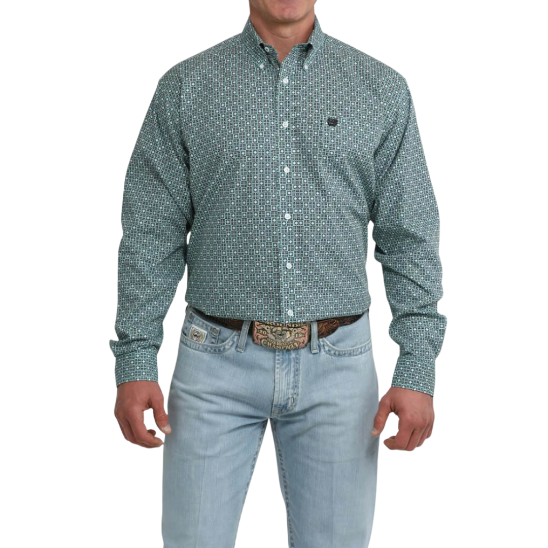 Cinch Men's Long Sleeve Print Green Shirt