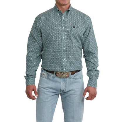 Cinch Men's Long Sleeve Print Green Shirt