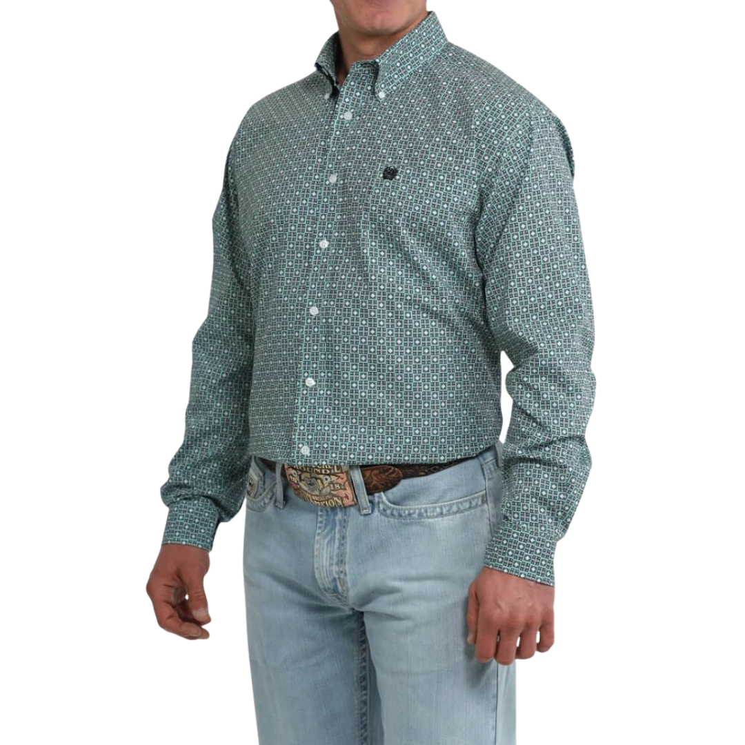 Cinch Men's Long Sleeve Print Green Shirt