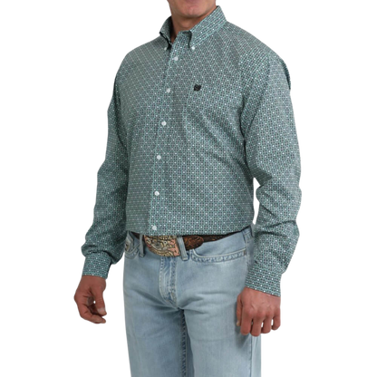 Cinch Men's Long Sleeve Print Green Shirt