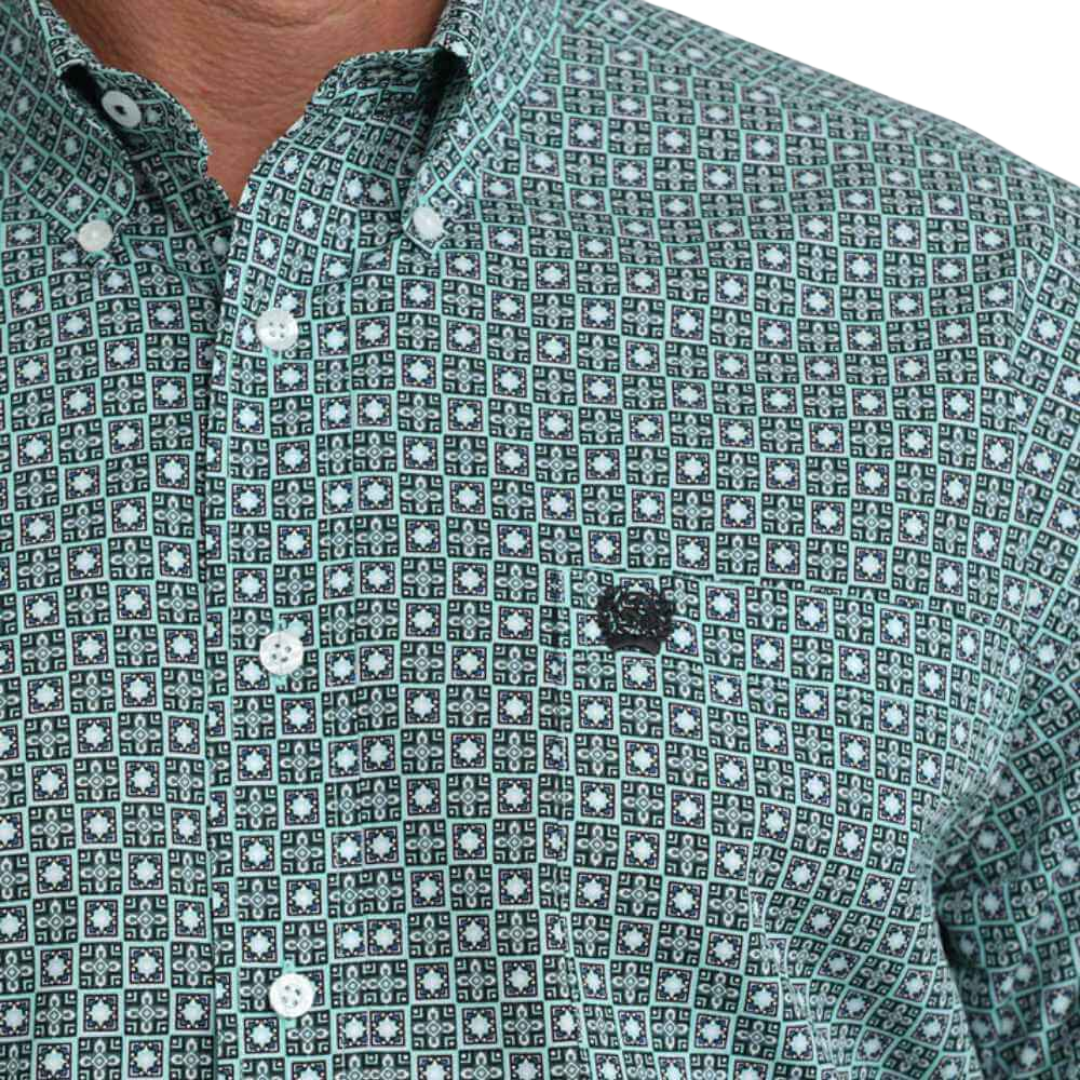 Cinch Men's Long Sleeve Print Green Shirt